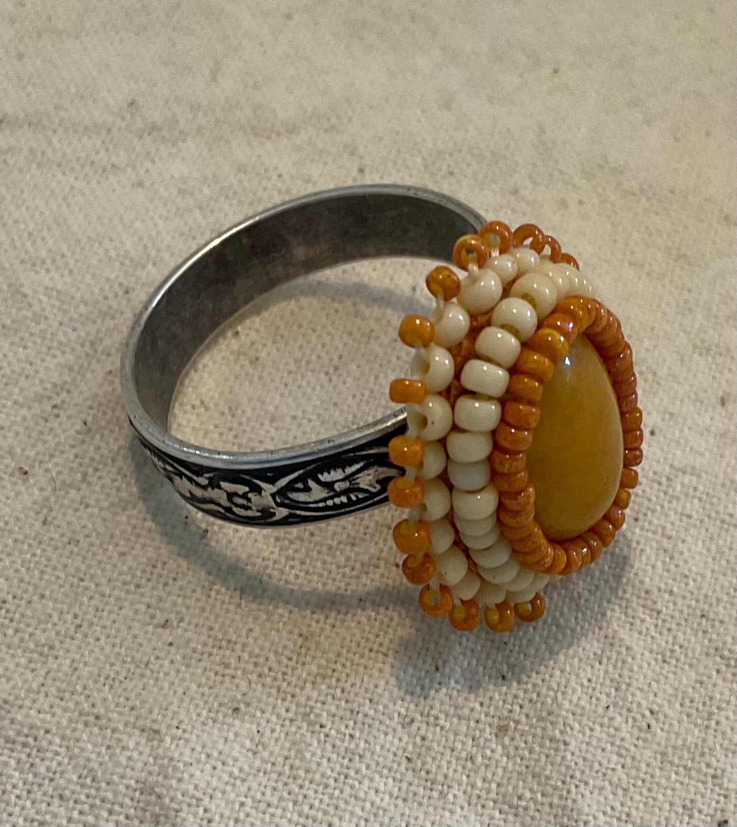 Golden Jade Cabochon Adjustable Ring