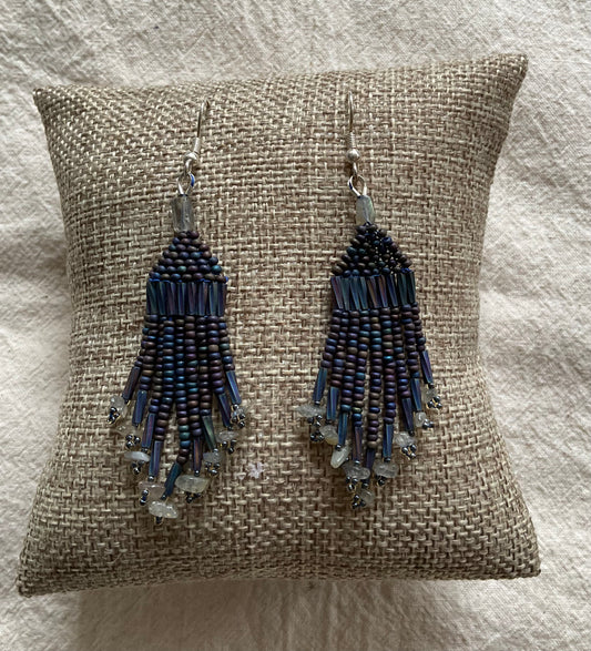 Labradorite Fringe Beaded Earrings