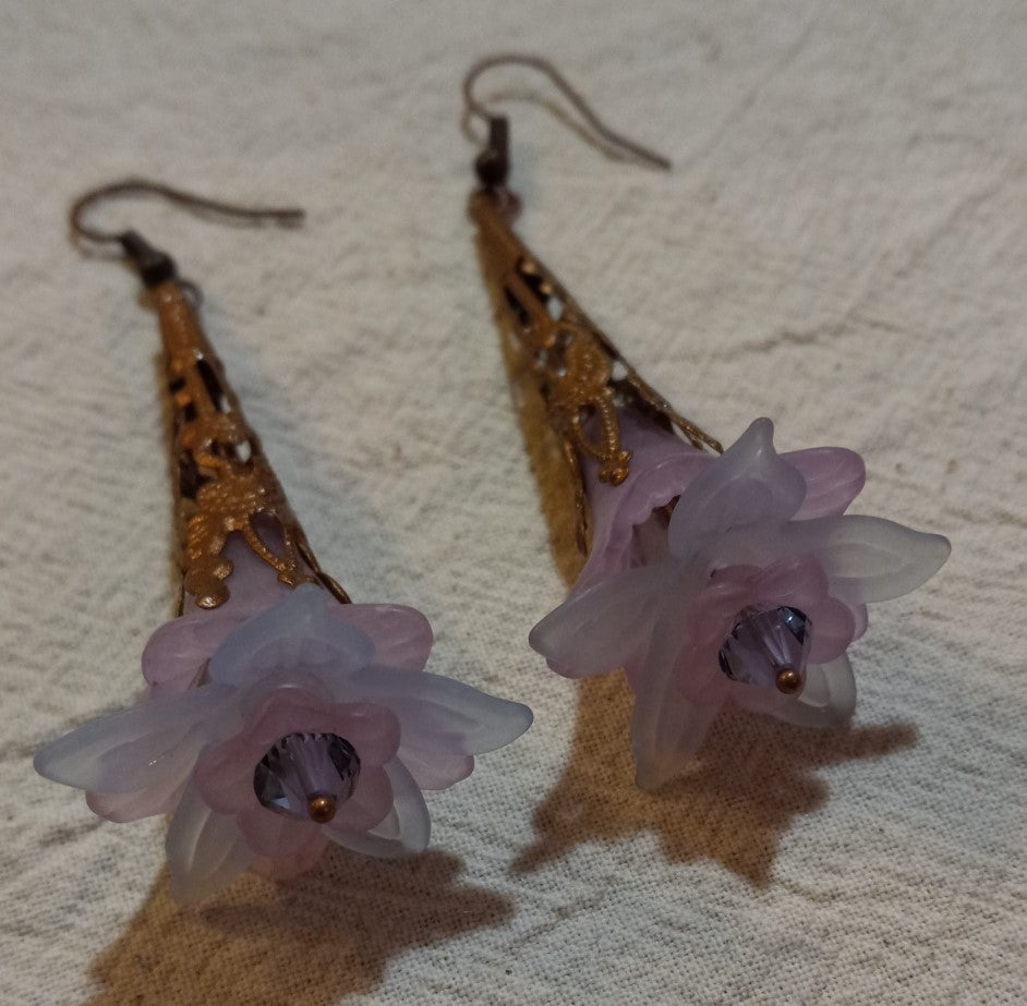 Frosted Lucite Trumpet Flower Earrings